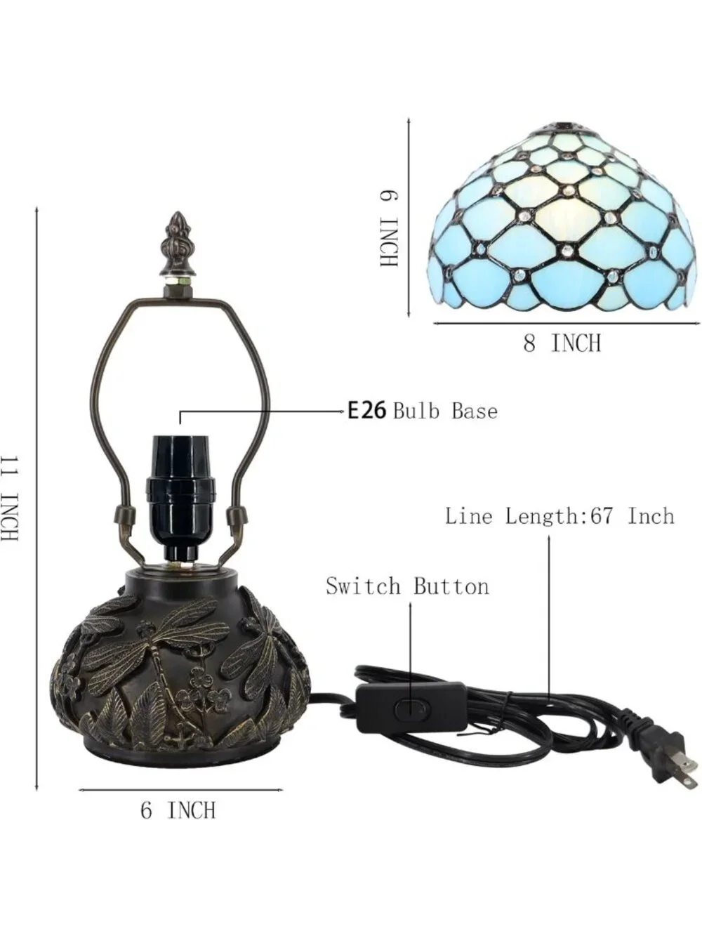 Charming Mini Mushroom Table Lamp - Antique Style, Sea Blue Beads, 8x11 Inch